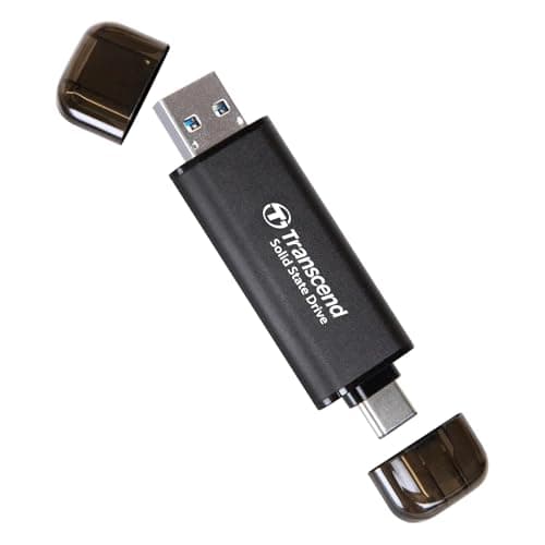 Transcend 310C 256GB USB C & USB A External Portable SSD, Up to 1,050 MB/s, 5 Yr Warranty, Black, for iPhone 15 pro max, MacBook, Ipad, Laptop and Desktop TS256GESD310C