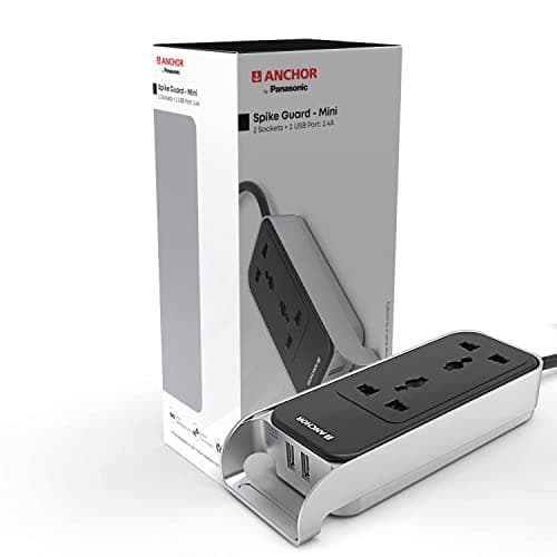 Anchor by Panasonic 6A 2 Universal Socket with 2 USB Port | 6A Extension Board with 2.4A 2 USB Port | Multi Plug Socket for Home Wall, Office (22052)
