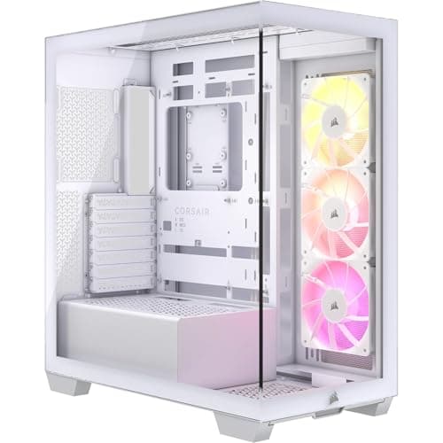 CORSAIR 3500X ARGB Mid-Tower ATX Dual Chamber PC Case – Panoramic Tempered Glass – Reverse Connection Motherboard Compatible – 3X CORSAIR RS120 ARGB Fans Included – White