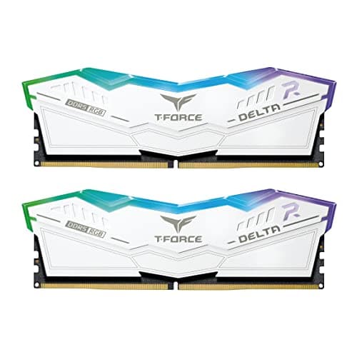 TeamGroup T-Force Delta RGB 2x16GB 6000MHz (6000MT/s) CL38 White 32GB DDR5 RAM Kit, Desktop Gaming Memory, Metal Heatsink, ARGB Sync, ECC, XMP 3.0/EXPO, For Intel/AMD CPU, High Performance Low Latency