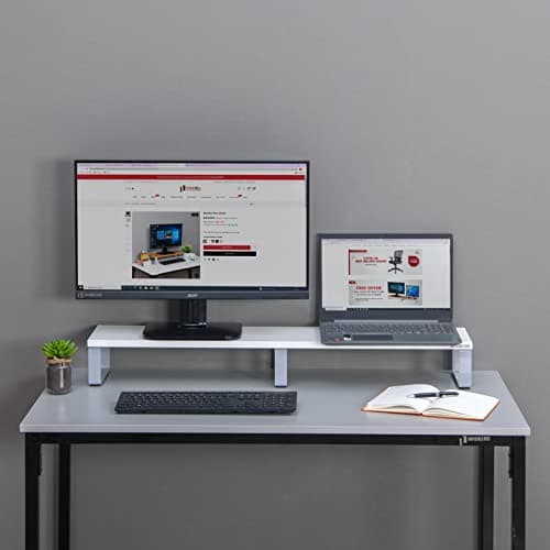 INVISIBLE BED Dual Monitor Riser Stand organiser for 2 Monitors; Extra Long; Desk & Table Top Organiser (Wool White)