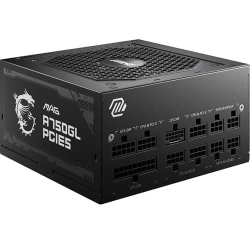 MSI MAG A750GL PCIE5 Power Supply Unit, 750W, 80 Plus Gold, Fully Modular, ATX 3.1, PCIe 5.1 GPU Support, 120mm FDB Fan, Full-Bridge LLC, Flat Black Cables - 7 Year Warranty