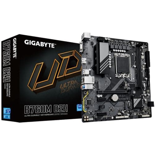 GIGABYTE Intel B760M D2H Motherboard with 6+2+1 Phases Digital VRM Solution Intel® Socket LGA 1700：Support 13th and 12th Gen Series Processors Dual Channel DDR5：2*DIMMs XMP Memory Module Support
