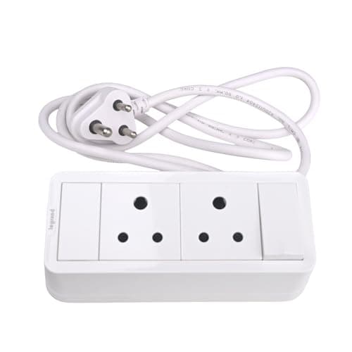 Legrand Desktop Power Center/Station (2-Sockets, 1 Switch, White, 1.5M Cable) | 2 x 6 amp 3 Pin Sockets | Table or Wall Mountable | IP20 Rated Extension Board/Box for Home, Office | Spike Guard