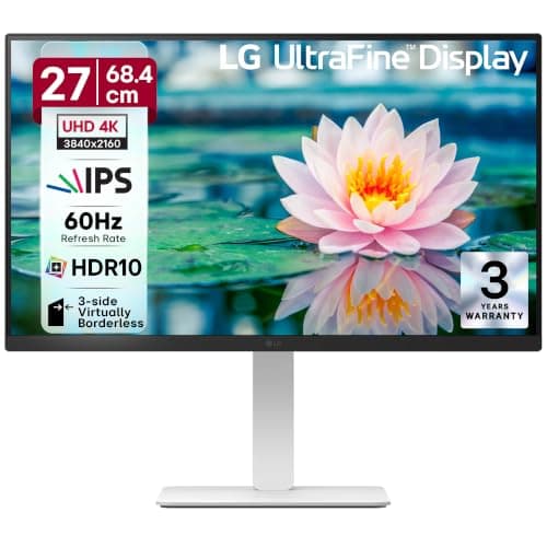 LG 27US550 68 cm (27 Inch) Ultrafine UHD (3840x2160) IPS Monitor, HDR10, DCI-P3 90%(Typ.), 3-Side Virtually Borderless, Anti-Glare, DP, HDMI X 2, HP Out, Tilt/Height/Swivel/Pivot Adjustment (White)