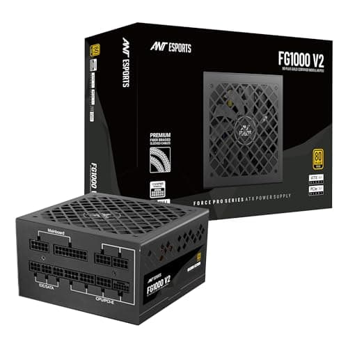 Ant Esports FG1000 V2 Power Supply — 1000W, 80 Plus Gold Certified, ATX 3.1 & PCIe 5.1 Ready, Fully Modular, Braided Nylon Cables, 12V-2x6 Connector, RTX 5090 & RX 9000 Series Compatible, Gaming PSU