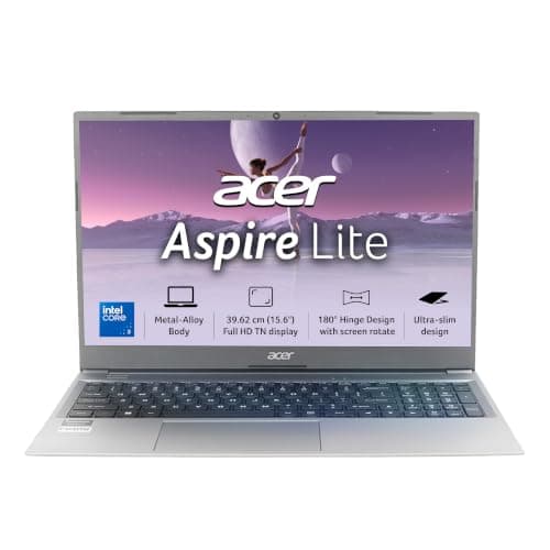 Acer Aspire Lite, Intel Core 3-100U Processor, 8GB DDR4 RAM/512GB SSD, 39.62cm/15.6" FHD IPS Display, Win 11 Home, Steel Gray, 1.59 Kg,AL15-53, Thin & Light Laptop
