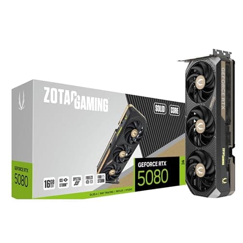 ZOTAC Gaming GeForce RTX 5080 Solid CORE Graphics Card - Black | 16 GB | DLSS 4 | GDDR7 | Advanced Cooling | Triple Fan | RGB Lighting | ZT-B50800D2-10P | Only Graphics Card with 5 Year Warranty