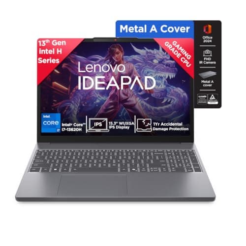 Lenovo IdeaPad Slim 3 13th Gen Core i7-13620H 15.3" (38.8cm) WUXGA IPS Laptop (16GB RAM/512GB SSD/Win 11/Office 2024/Backlit/1Yr ADP Free/Top Metal Cover & IR Camera/Grey/1.6Kg),83K1011BIN