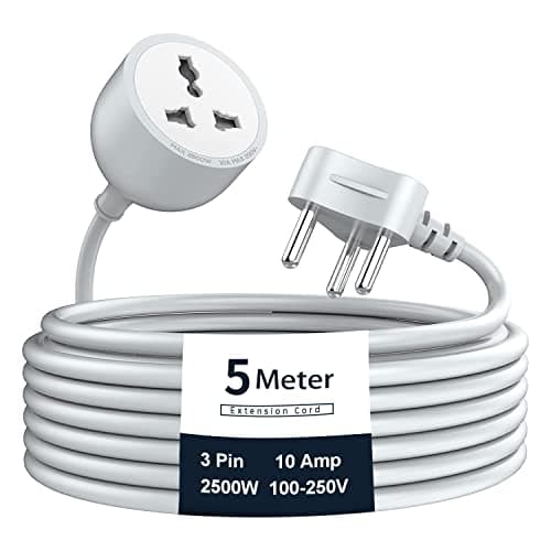 Hoteon Extension Board with 5 Meters Heavy Duty Long Wire Cord, Single Outlet Socket 2500W 10A Expandable Electric Extension, 3 pins Extension Cord for Indoor Outdoor Use (5M/ Grey)-1PCS