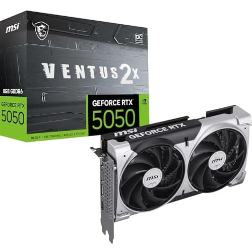 MSI GeForce RTX 5050 8G Ventus 2X OC Graphic Card - NVIDIA GeForce RTX 5050 GPU, 8GB GDDR6 128-bit Memory, 20 Gbps, PCI Express Gen 5 x16 Interface, Upto 2602 MHz, TORX Fan 5.0