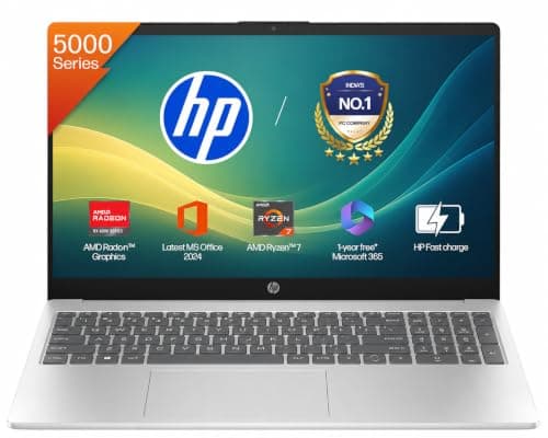 HP 15 Laptop | AMD Ryzen 7 5825U |16GB DDR4 RAM | 512GB SSD |15.6" (39.6 cm) FHD Display |AMD Radeon Graphics| Backlit KB | FHD Camera| Win 11| MS Office 2024 + M365*(1-Yr) | Silver |1.59kg |fc0533AU