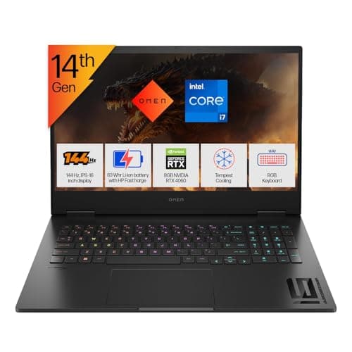 HP OMEN Gaming, 14th Gen Intel Core i7-14650HX, 8GB RTX 4060 (16GB DDR5, 1TB SSD) 144Hz, IPS, FHD, 16.1-inch (40.9 cm) Win11, Office21, Black, 2.39 kg, wf1150TX, RGB KB, Tempest Cooling, Gaming Laptop