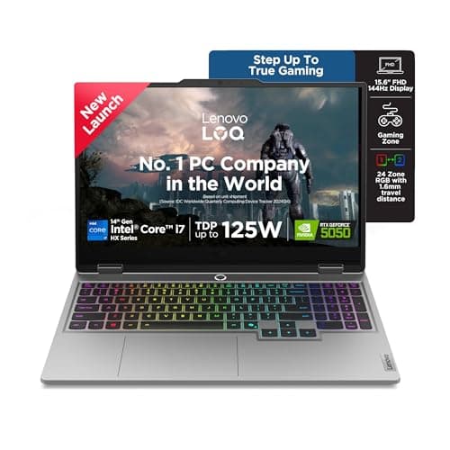 Lenovo LOQ, Intel Core i7 14th Gen-14700HX, RTX 5050-8GB, 16GB RAM, 1TB SSD, FHD, 83JE00U6IN, 15.6"/39.6cm, 144Hz, Windows 11, Office 2024, Grey, 2.4Kg, 3 Mon. Game Pass, 83JE00U6IN, AI Gaming Laptop