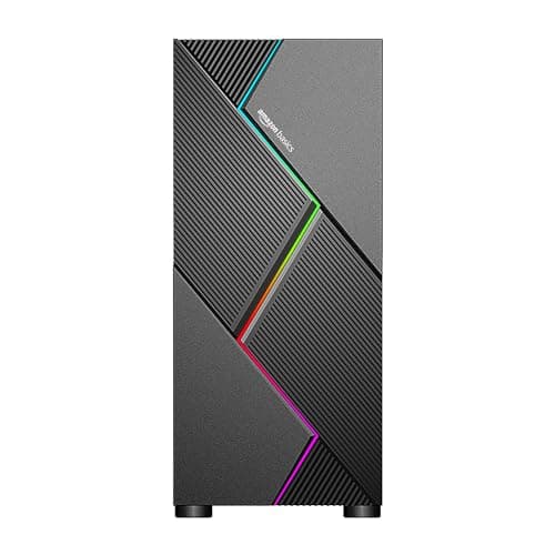 Amazon Basics Mid Tower Gaming Cabinet with USB 2.0 | ARGB Light | ATX, MATX, Mini-ITX Motherboard Support |Pre-Installed Rear RGB Fan | Stylish Front Panel with ARGB Light | Tempered Glass Side Panel
