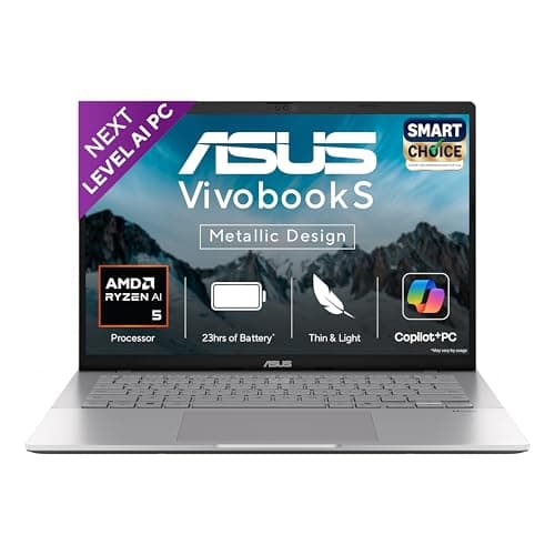 ASUS Vivobook S14,Smartchoice,AMD Ryzen AI 5 330,16GB/512GB (Upgradeable),OLED,14",Win11,Office24,M365 Basic (1Y),Silver,1.4Kg,M3407KA-SF2501WS,50 Tops,Metallic Design,Next-Gen AI Laptop,Copilot+
