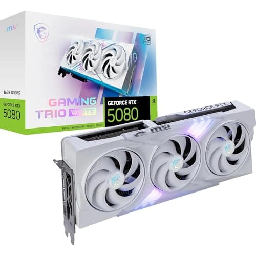 MSI GeForce RTX 5080 16G Gaming Trio OC White Graphic Card - NVIDIA GeForce RTX 5080 GPU, 16GB GDDR7 256-bit Memory, 30 Gbps, PCI Express Gen 5 Interface, Upto 2700 MHz, TRI FROZR 4