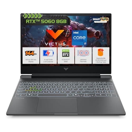 HP Smartchoice Victus, 13th Gen Intel Core i7-13620H, 8GB RTX 5060, 24GB DDR5(Upgradeable) 1TB SSD, 144Hz, FHD, 15.6"/39.6cm, Win11, M365(1yr)*Office 24, Mica Silver,2.29Kg,fa2308TX, RGB Gaming Laptop