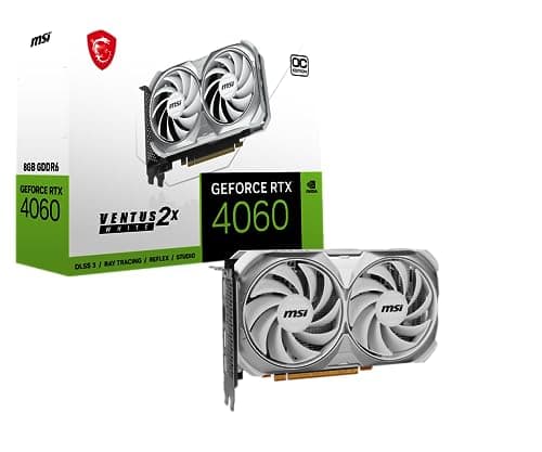 MSI GeForce RTX 4060 Ventus 2X White 8G OC - 8GB GDDR6 128-Bit HDMI, DP, TORX Fan 4.0, Ada Lovelace Architecture Graphics Card - PCIe x16, GDDR6