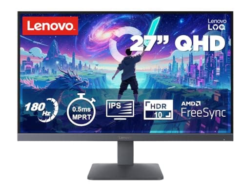 Lenovo LOQ 27Q-10 | 27" (68.5cm) QHD (2560x1440) IPS 180Hz Gaming Monitor | 0.5ms, HDR10 Compliance, AMD FreeSync, 99% sRGB, 2xHDMI 2.1 TMDS, 1xDP 1.4| Tilt | Lunar Grey | 68F3GACBIN