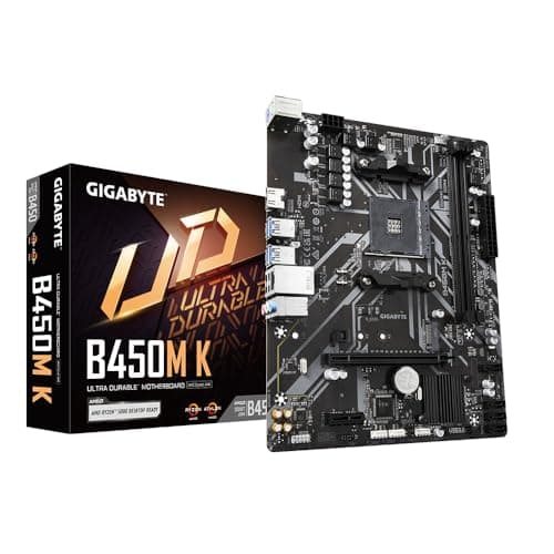 GIGABYTE B450M K Micro-ATX Motherboard – AMD AM4, DDR4 64GB, M.2, HDMI, USB 3.2, RAID Support