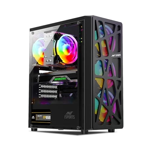 Ant Esports Elite 1100 Mid-Tower Gaming PC Cabinet | Tempered Glass Side Panel | Support ATX/M-ATX/ITX | Pre-Installed 4 x 120mm Rainbow Fans (Black)