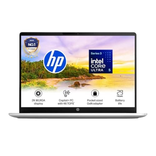HP OmniBook OLED ● Intel Core Ultra 5 322● 46 Tops● 16GB DDR5 (Upgradeable)● 512GB SSD● 2K●14''/35.6cm● 300nits● Win11● Office24● Silver● 1.4kg● hs0052TU● Lighter mini GaN Charger● AI Laptop
