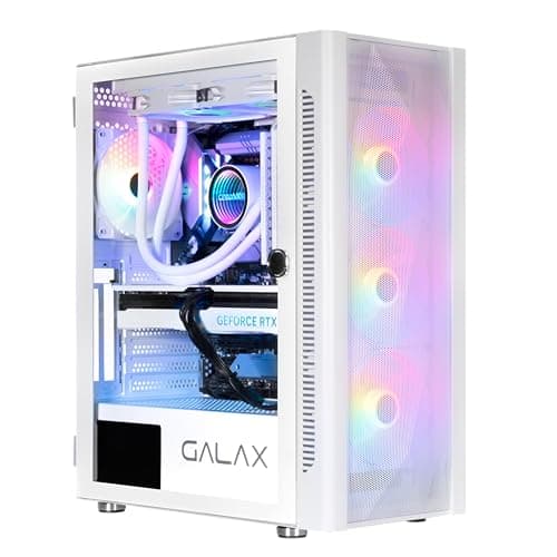 Galax (Rev-06W) Revolution 06 White with 4 RGB Fans Preinstalled, Mid Tower ATX Gaming Cabinet/Computer Case, Tempered Glass Side Panel
