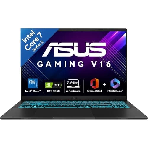 ASUS Gaming V16 (2025),Intel Core 7 240H (i7-14th Gen),RTX 5050-8GB,16GB RAM,512GB SSD,FHD+,16",144Hz,Backlit Keyboard,Windows 11,M365*,Office 2024,Matte Black,1.95 Kg V3607VH-RP038WS,Gaming Laptop