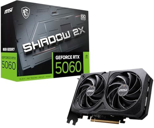 MSI GeForce RTX 5060 8G Shadow 2X OC Graphic Card - NVIDIA GeForce RTX 5060 GPU, 8GB GDDR7 128-bit Memory, 28 Gbps, PCI Express Gen 5 x16 Interface, Upto 2527 MHz, TORX Fan 5.0