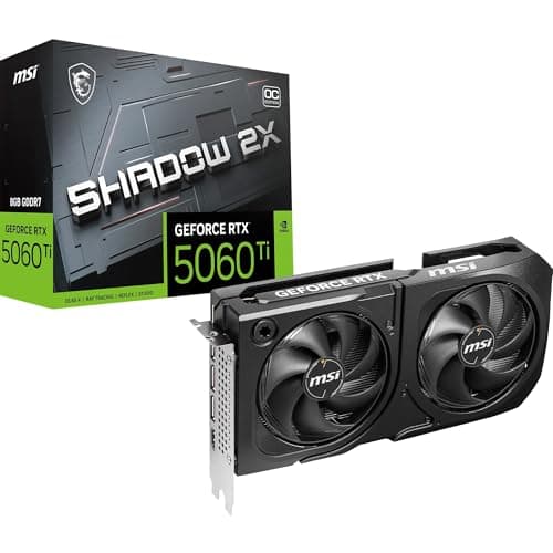 MSI GeForce RTX 5060 Ti 8G Shadow 2X OC Plus Graphic Card - NVIDIA GeForce RTX 5060 Ti GPU, 8GB GDDR7 128-bit Memory, 28 Gbps, PCI Express Gen 5 x16 Interface, Upto 2602 MHz, STORMFORCE Fan