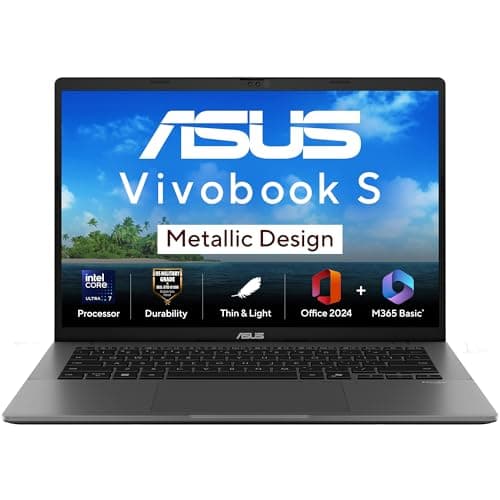 ASUS Vivobook S14,Intel Core Ultra 7 255H (Series 2),Intel iGPU,16GB RAM,512GB SSD,FHD+,14",60Hz,Windows 11,M365 Basic (1Year),Office Home 2024,Matte Gray,1.4 Kg,S3407CA-LY083WS,Metallic Design Laptop