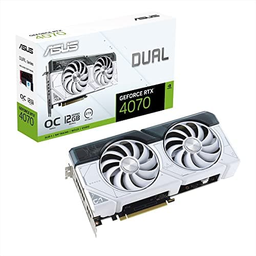 ASUS Dual GeForce RTX™ 4070 White OC Edition 12GB GDDR6X (PCIe 4.0, 12GB GDDR6X, DLSS 3, HDMI 2.1, DisplayPort 1.4a, 2.56-Slot Design, Axial-tech Fan Design, 0dB Technology)