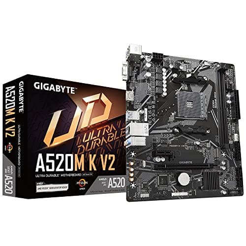 GIGABYTE A520M K V2 (Rev. 1.0) Micro-ATX Motherboard – AMD AM4, DDR4 (5100 MHz OC), PCIe 3.0 x4 M.2, GbE LAN, HDMI + D-Sub, Smart Fan 5